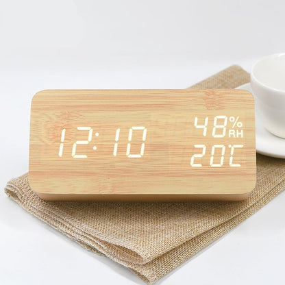 Baby Room Humidity Alarm Clock Wooden Clock Led Luminous Silent Alarm Clock Multifunctional Electronic Clock