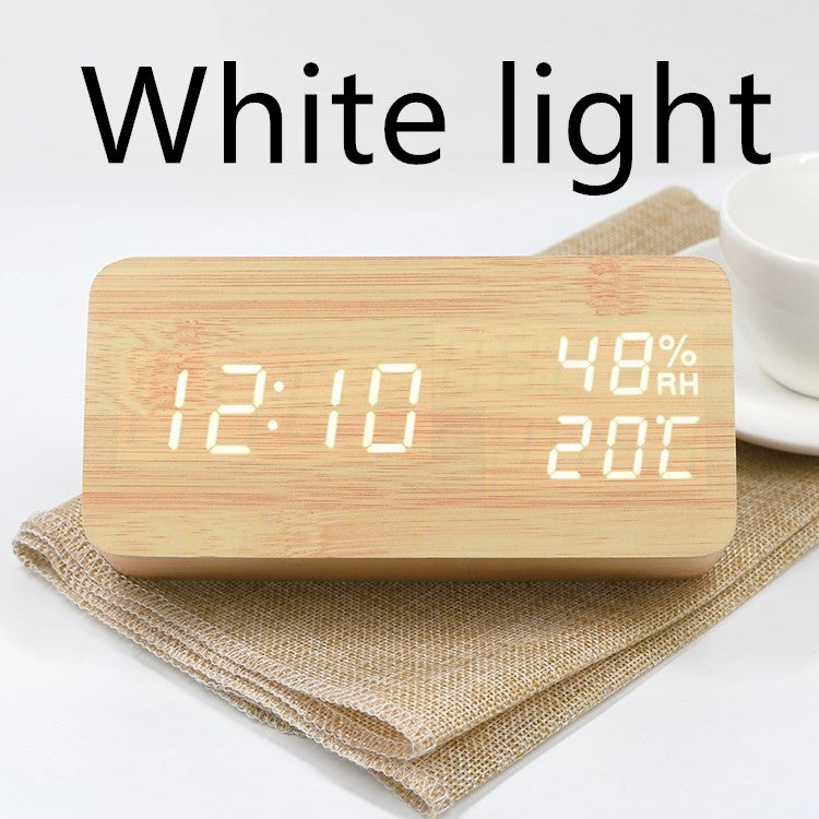 Baby Room Humidity Alarm Clock Wooden Clock Led Luminous Silent Alarm Clock Multifunctional Electronic Clock