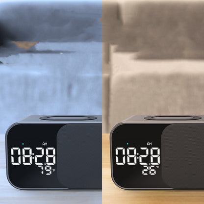 Led Wireless Charging Alarm Clock Fm Radio Bluetooth Speaker With Microphone Temperature Indicator Digital Display Speakers