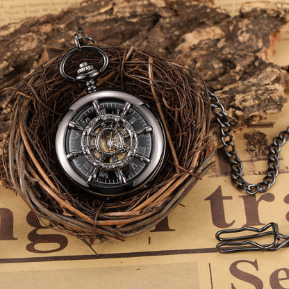 Round Carved Digital Lace Mechanical Pocket Watch